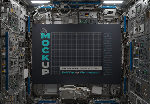 Horizontal Poster Mockup with Technology Hardware