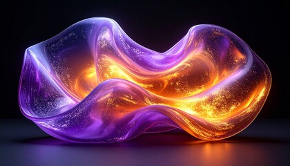 3D Abstract Flowing Liquid glass Shape on Black Background