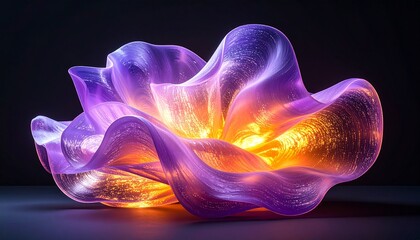 3D Abstract Flowing Liquid glass Shape on Black Background