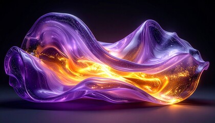3D Abstract Flowing Liquid glass Shape on Black Background