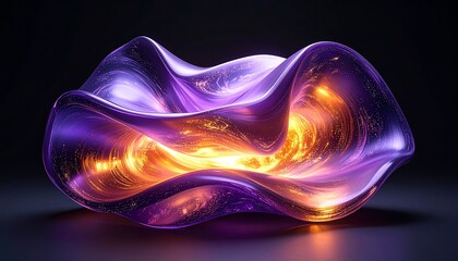 3D Abstract Flowing Liquid glass Shape on Black Background