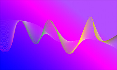 Sinusoidal Dreamscape: Multicolored Waveforms in Green, Yellow & Pink Flowing Across a Purple-Blue Gradient
