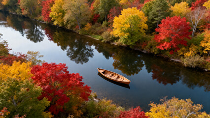 Autumn River with Boat