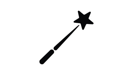 Simple black silhouette of a star topped magic wand on a white background
