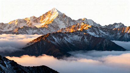 Mountain peak at sunrise with clouds