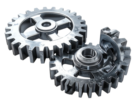 Two interlocking gears, detailed metalwork