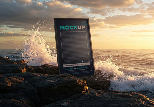 Poster Frame Mockup on Sea Rocks Sunlight