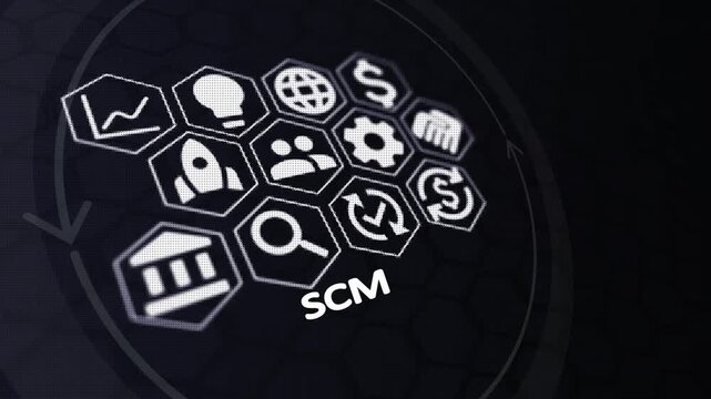 SCM and Supply Chain Management Solutions for Modern Business. technology, business and network connection icon concept.