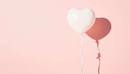 White heart-shaped balloon with pink balloon on pastel background  
