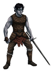 fantasydark elf warrior with sword illustration