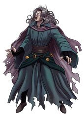 Fantasy long silver haired wizard ilustration