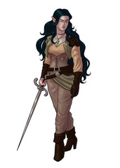 Fantasy female elf rapier ilustration