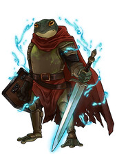 Fantasy frog warrior with sword and shield ilustration