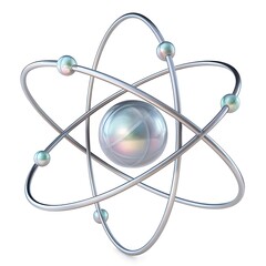 Atomic structure model with orbiting electrons and nucleus
