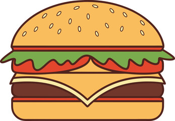 American Burger Illustration. Classic Burger Design. Delicious American Food Artwork. Tasty Burger Illustration. Cheeseburger Food Design. Fresh American Burger Artwork. Fast Food Burger Illustration