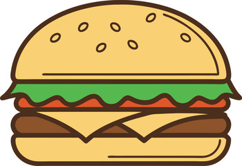 American Burger Illustration. Classic Burger Design. Delicious American Food Artwork. Tasty Burger Illustration. Cheeseburger Food Design. Fresh American Burger Artwork. Fast Food Burger Illustration