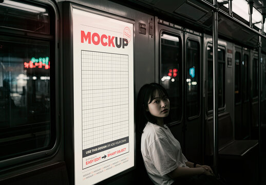Sign on Train Subway Mockup with Girl