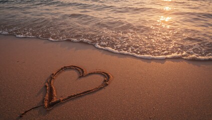 Draw a heart in the sand and feel the magic of the beach sunset washing away worries - perfect for travel, romance, or mindfulness campaigns