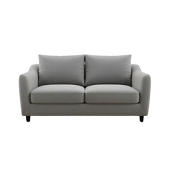 Elegant grey loveseat sofa with soft cushions on transparent display for interior design