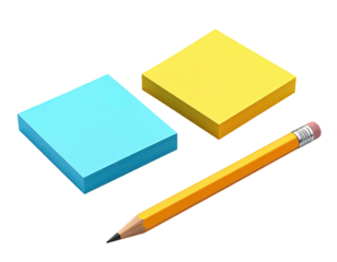 Two colorful sticky notes and a pencil