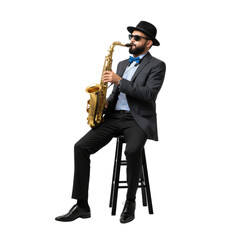 Naklejka premium Saxophone performance of an elegant stylish musician radiating a jazzy vibe isolated