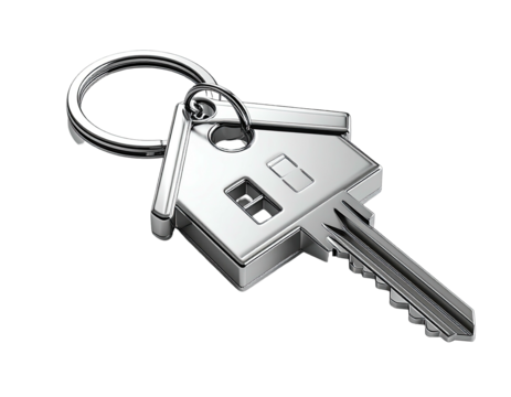 Silver key shaped like a house