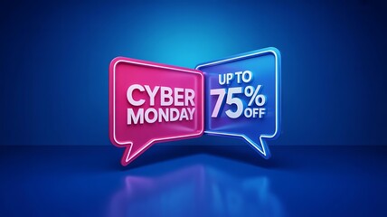 Cyber Monday Sale Graphic with Bold 75% Off Discount on Blue Gradient Background