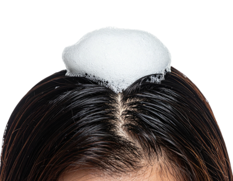 Shampoo lather on dark hair