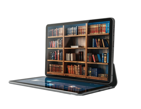 Laptop displaying a bookcase