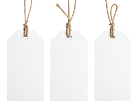 Three blank price tags with twine