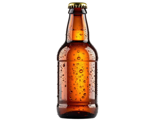 Close-up of a beer bottle with condensation