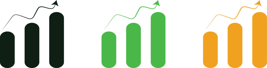Continuous Business Growth Bar Graph Vector Icon, Financial Success with Curved Upward Arrow, Abstract Progress Chart