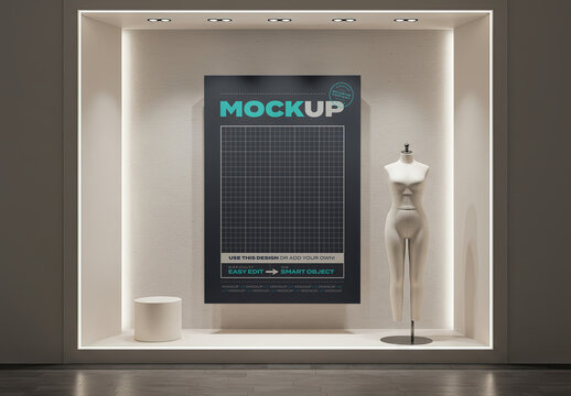 Store Window Display with Mannequin Poster Mockup