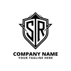 S R Shield Logo Emblem With Bold Black Letters For Brand Identity And Corporate Use