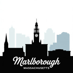 Obraz premium Marlborough Massachusetts Skyline Silhouette — Clean Vector Art of a Historic New England City