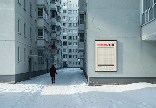 Street Sign Mockup on Snowy Condo