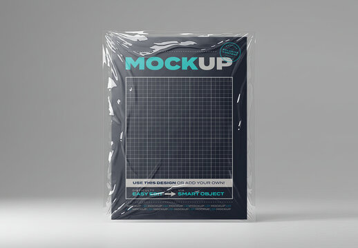 Vertical A4 Page inside Protection Plastic Bag Mockup