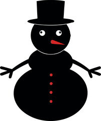 Simple Snowman with Carrot Nose and Buttons, Winter Season Vector Illustration