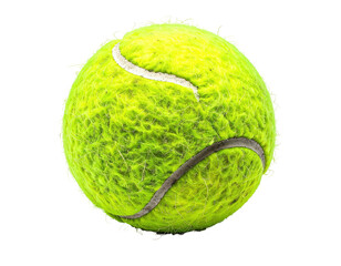 A worn tennis ball, isolated