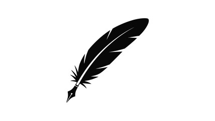 Fototapeta premium Black silhouette of a classic quill pen with detailed feather texture on a white background