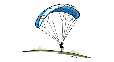 Paraglider with Blue Canopy Soaring Above Ground. © Lidot