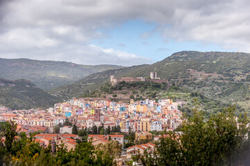Naklejka premium The small and colourful village (or Borgo) of Bosa in Sardinia - Italy