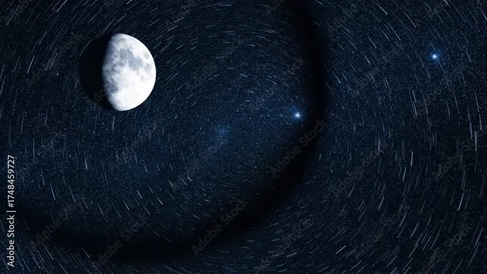 Canvas Prints mesmerizing timelapse of a rotating starry night sky with the moon subtly eclipsing distant star fie
