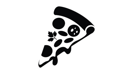 Stylized black and white silhouette of a single slice of pizza with toppings