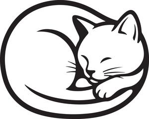 Sleeping Cat Logo Vector Minimalist Black and White Cozy Feline Design