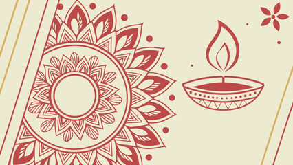 Elegant Diwali celebration template with decorative mandala and burning oil lamp for festive invitations or greetings, perfect for cultural events