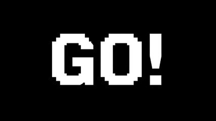 Pixel art animated countdown video with the sequence READY? – 3 – 2 – 1 – GO! in bold retro 8-bit arcade font. Perfect for gaming intros, esports streaming, retro video overlays, or event countdowns. - Powered by Adobe