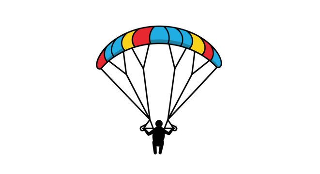 Colorful parachute with a skydiver silhouette a simple vector illustration of an extreme sport.