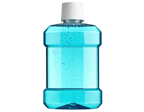 Light-blue mouthwash bottle