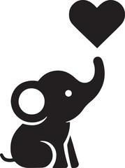 Cute Baby Elephant with Heart Icon Adorable Black Silhouette of Love and Care